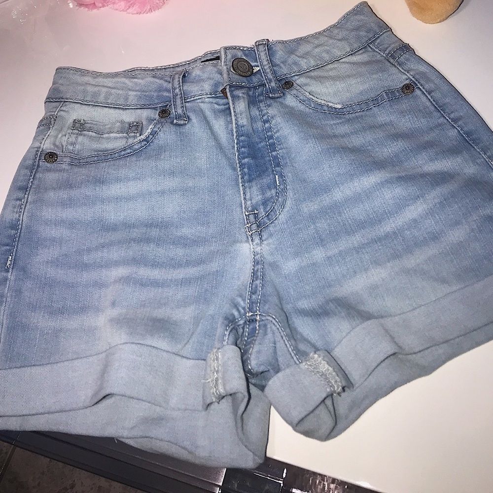 High-Waisted Light Wash Denim Shorts